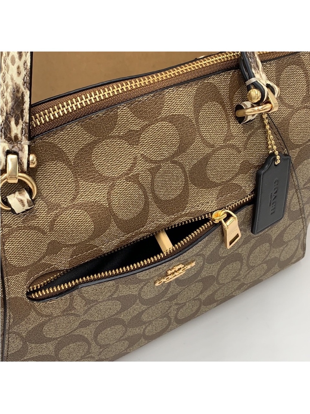 COACH Prairie Satchel / Shoulder In Colorblock
Signature Canvas Khaki/Black - Picture 7 of 16